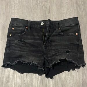 American Eagle Outfitters Black Jean Shorts Distressed Cut-Off